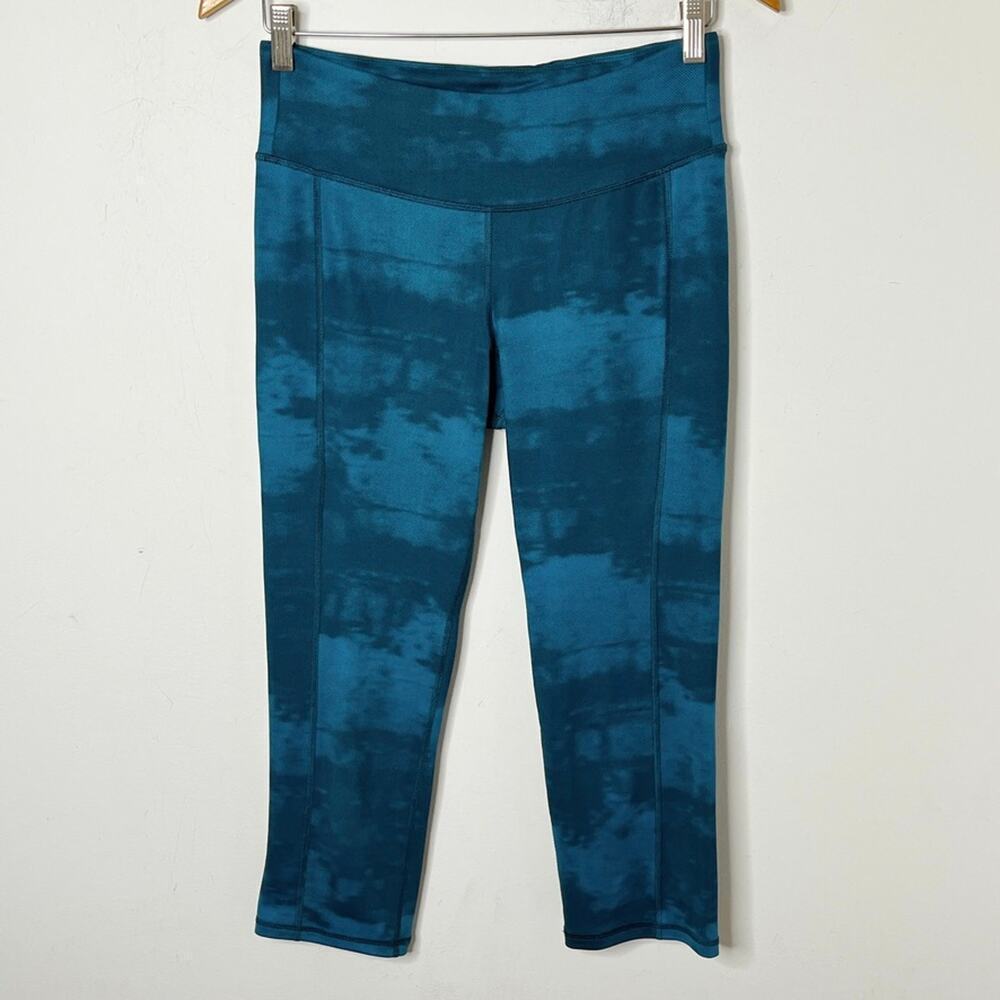 Old Navy Active Womens Athletic Capri Leggings M Tall Blue & Black Tie Dye Print - Picture 3 of 6